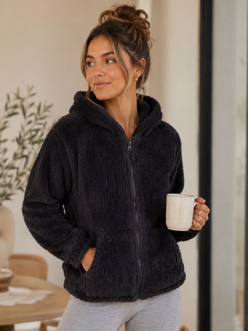 Katydid Black Hooded Zip-Up Sweater